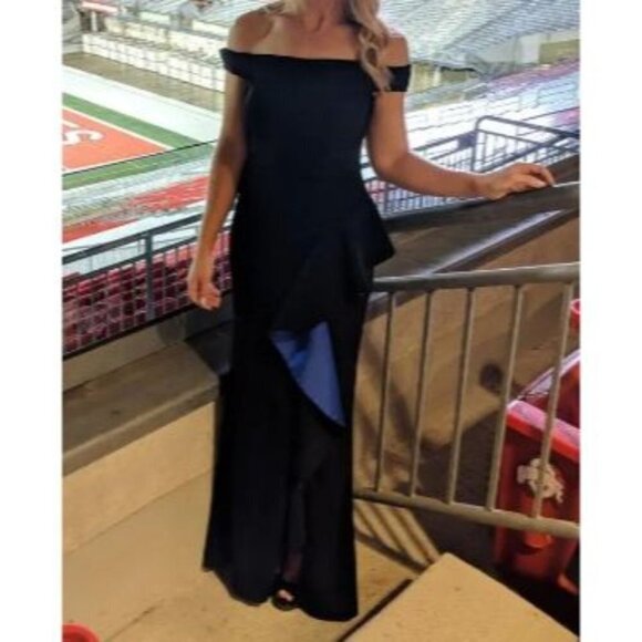 Slate & Willow Black Cobalt Contrast Ruffle Formal Gown $355 - Picture 2 of 10